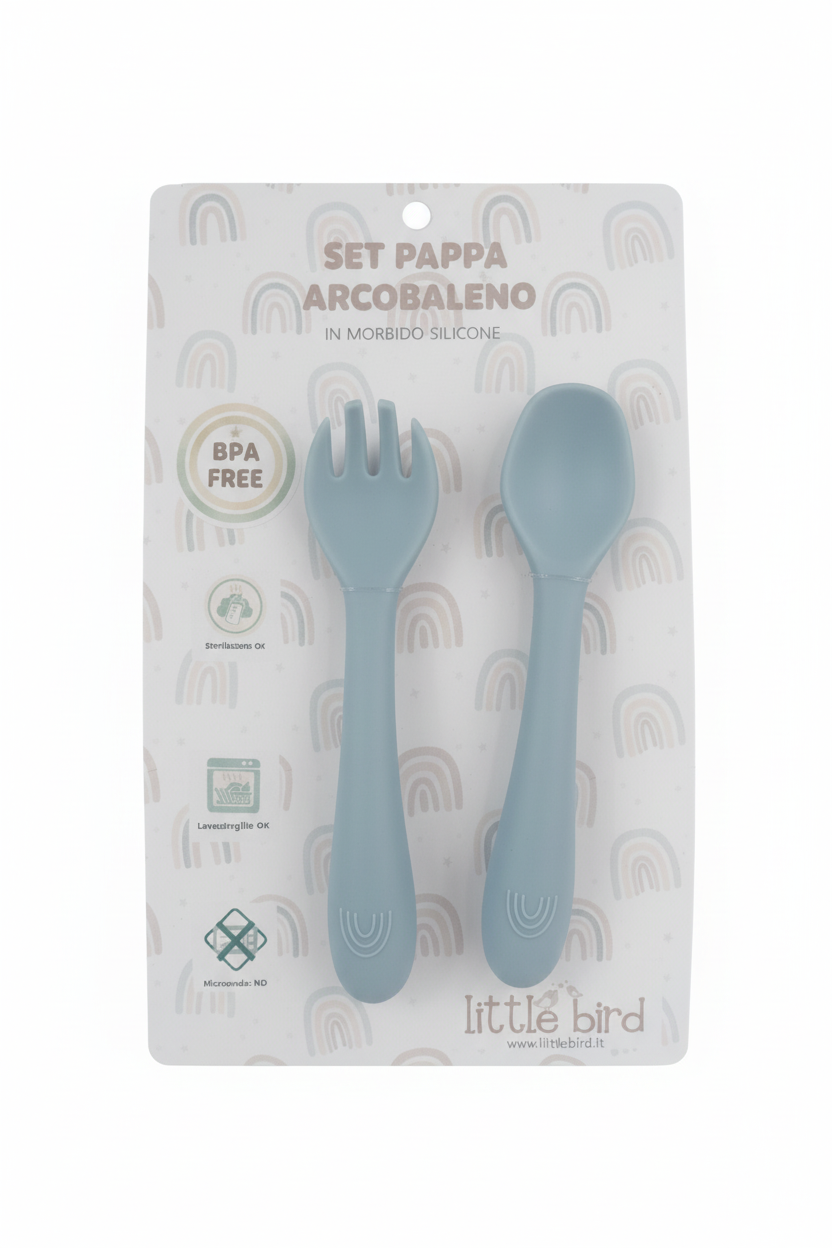 Posate dusty blue con packaging verticale