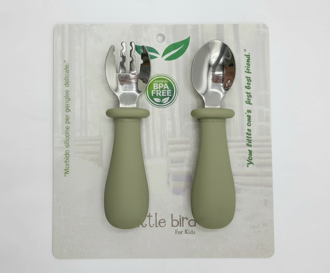 Set Posate Bambini Olive - Forchetta e Cucchiaio