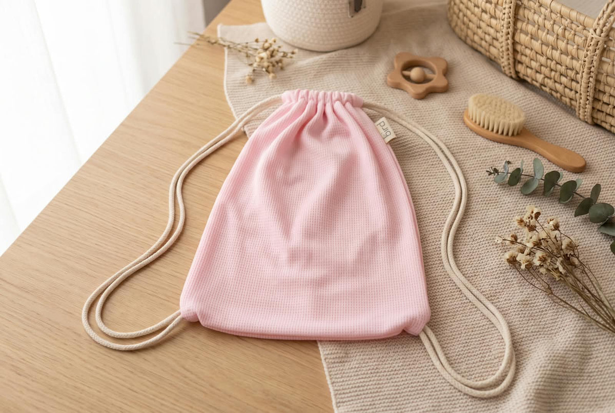 Little Bird - Pochette Rangement Bébé en Coton Vieux Rose - 100% Coton - Personnalisable - Organisateur Sac à Langer