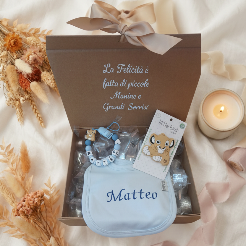Set Regalo Nascita Simba - Bavetta Matteo ricamata
