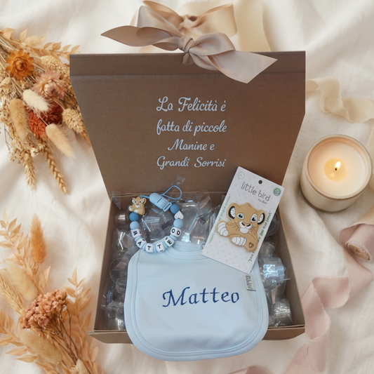 Set Regalo Nascita Simba - Bavetta Matteo ricamata