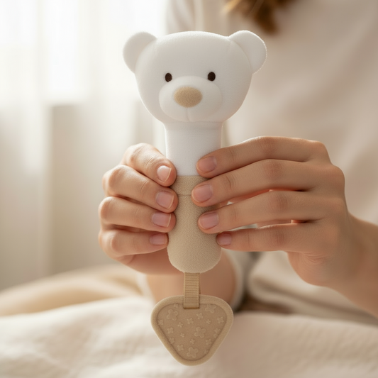 Sonaglino orsetto nelle mani della mamma