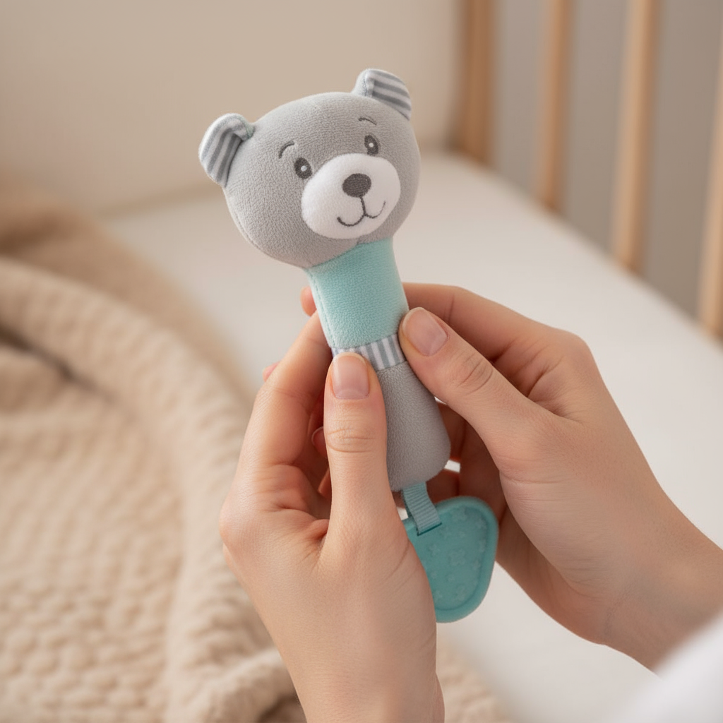 Sonaglino orsetto nelle mani della mamma