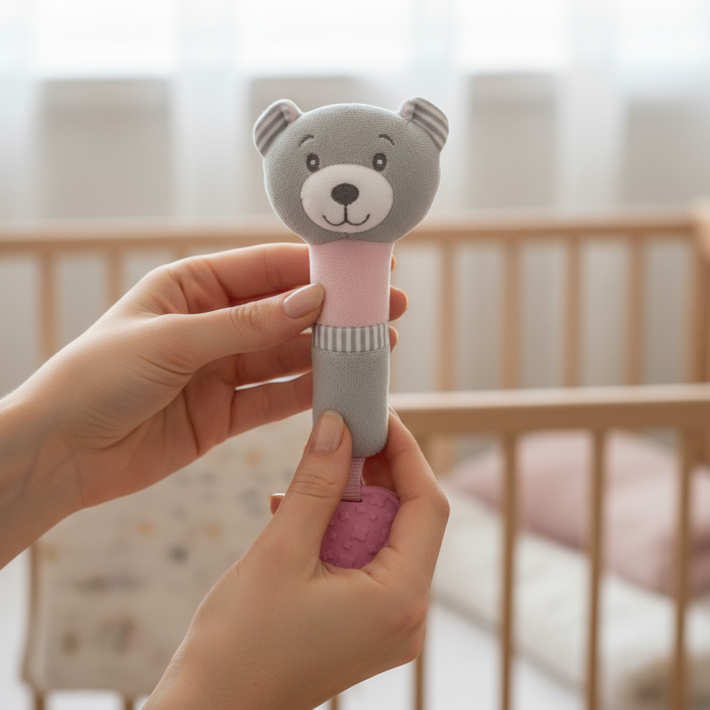 Sonaglino orsetto nelle mani della mamma