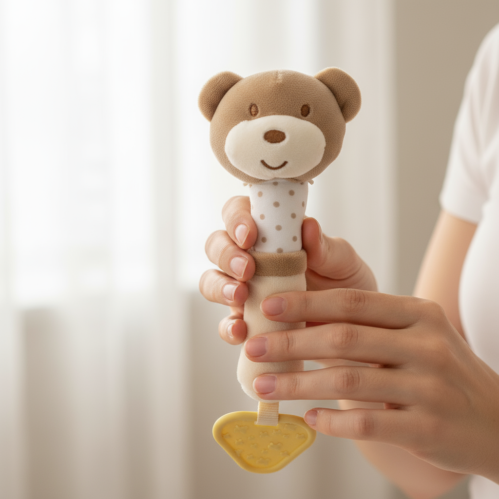 Sonaglino orsetto nelle mani della mamma