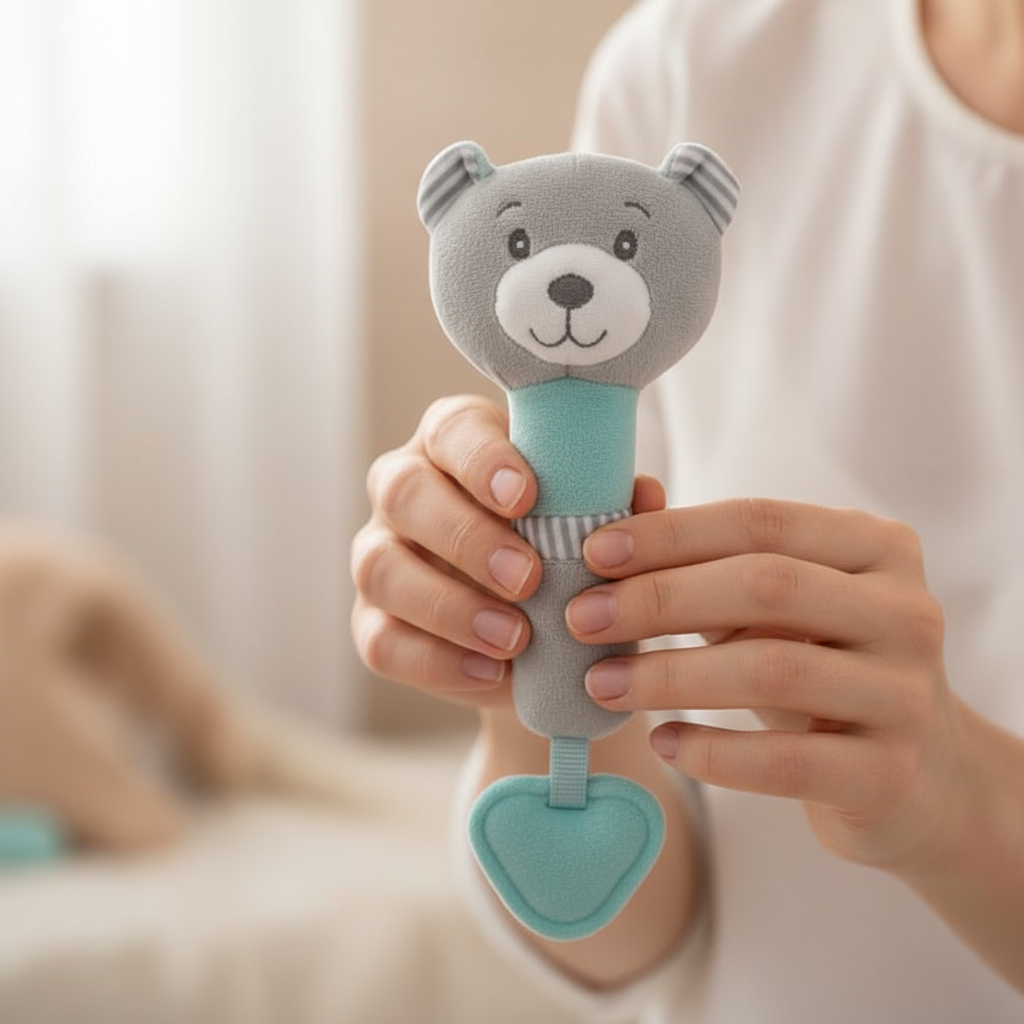 Sonaglino orsetto nelle mani della mamma