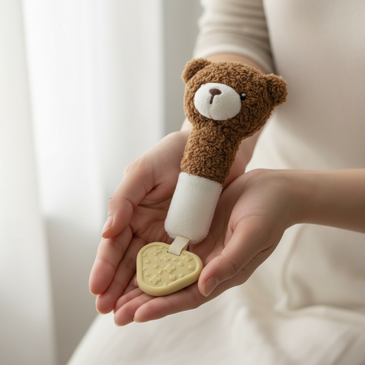 Sonaglino orsetto originale nelle mani della mamma