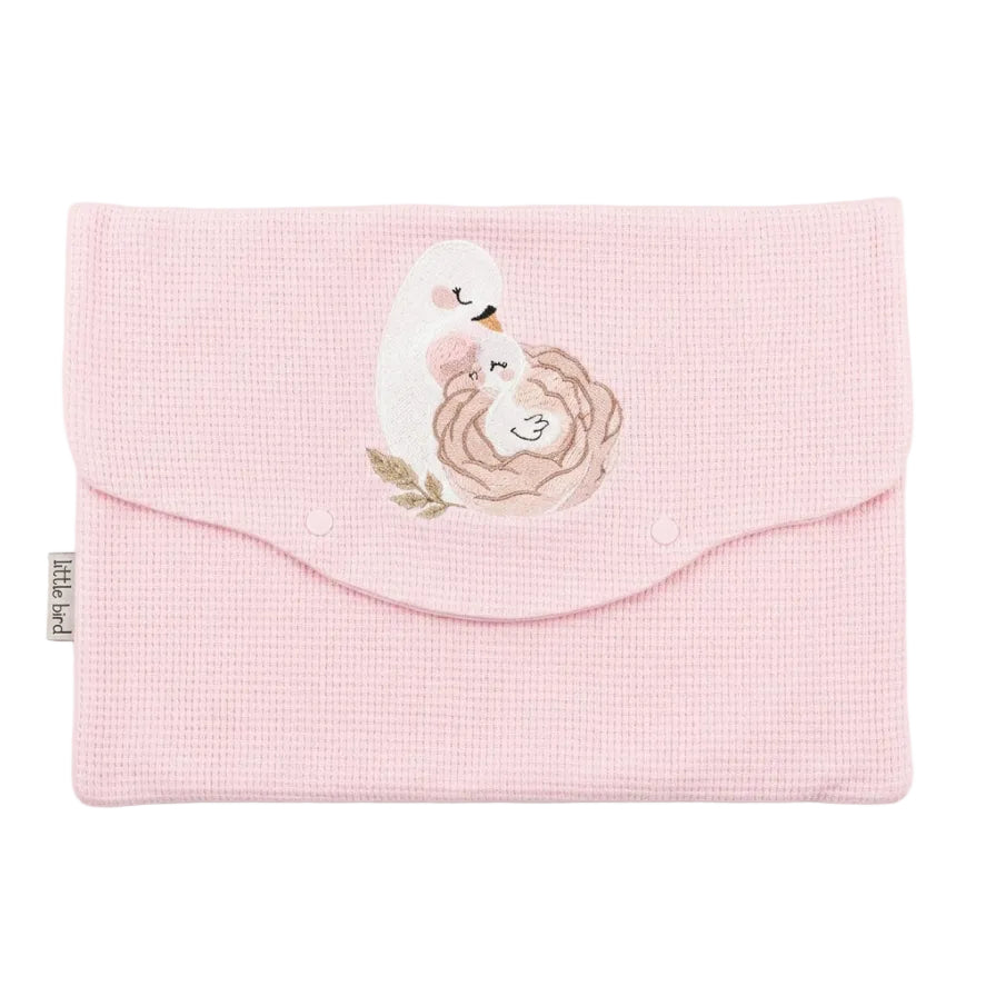 Little Bird - Busta Cambio Neonato e Nido Personalizzabile Ricamata Cigno Mamma e Figlio - Cotone Rosa - Organizer Borsa Parto - Regalo Nascita (Copia)